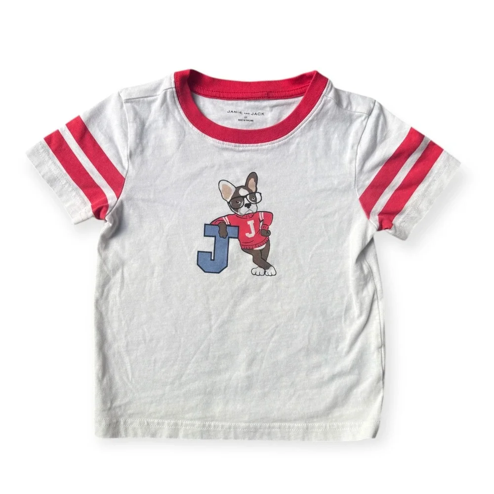Janie and Jack Toddler Boys French Bulldog Varsity T-Shirt and Shorts Set 2T Red
